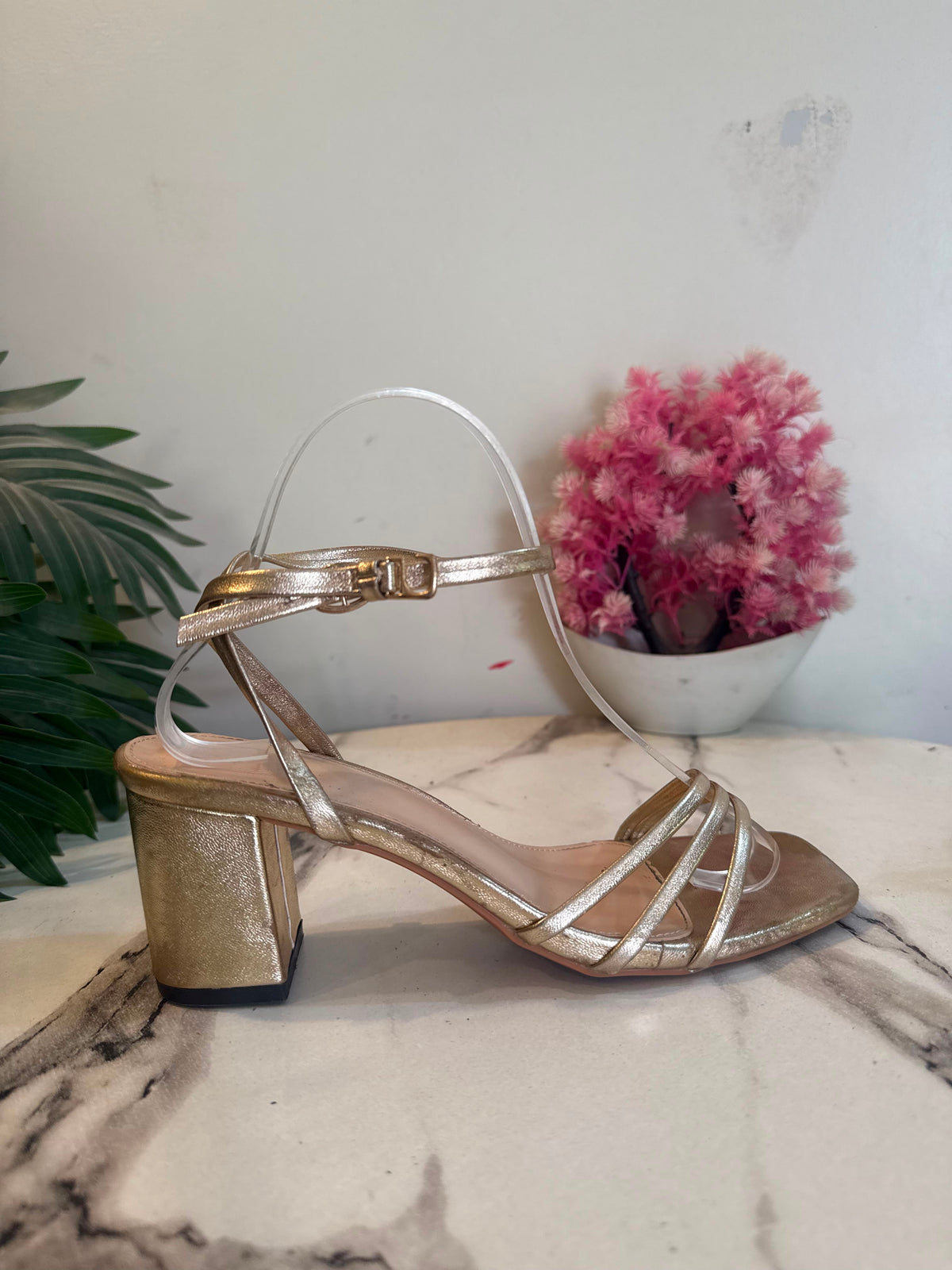 Golden block heel