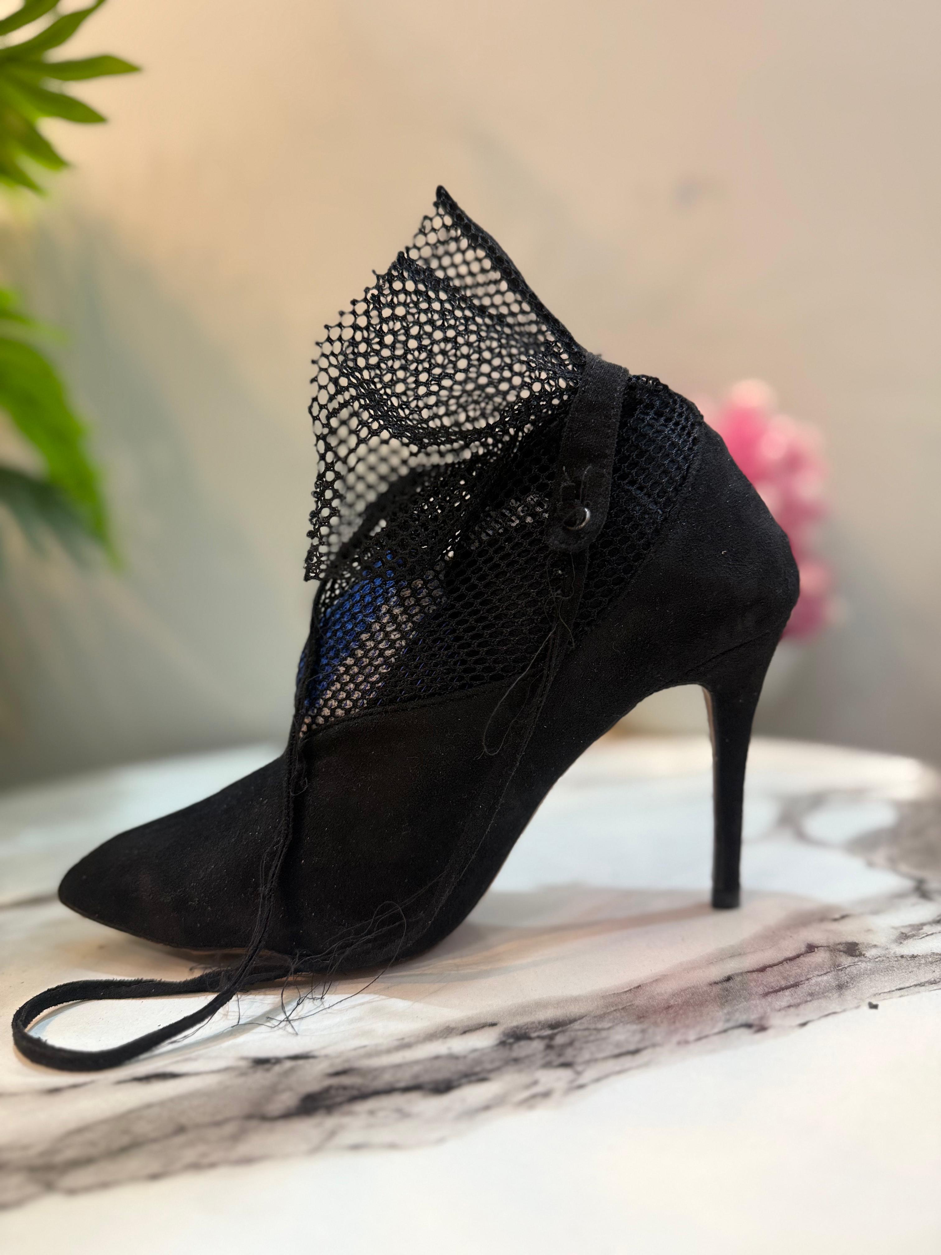 Black suede lace up ankle boot (unknown)