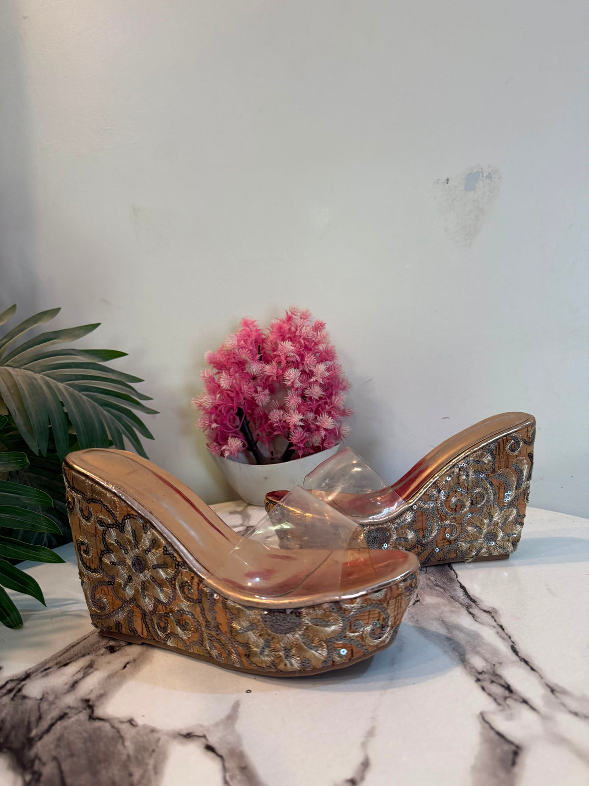 Golden wedge heel