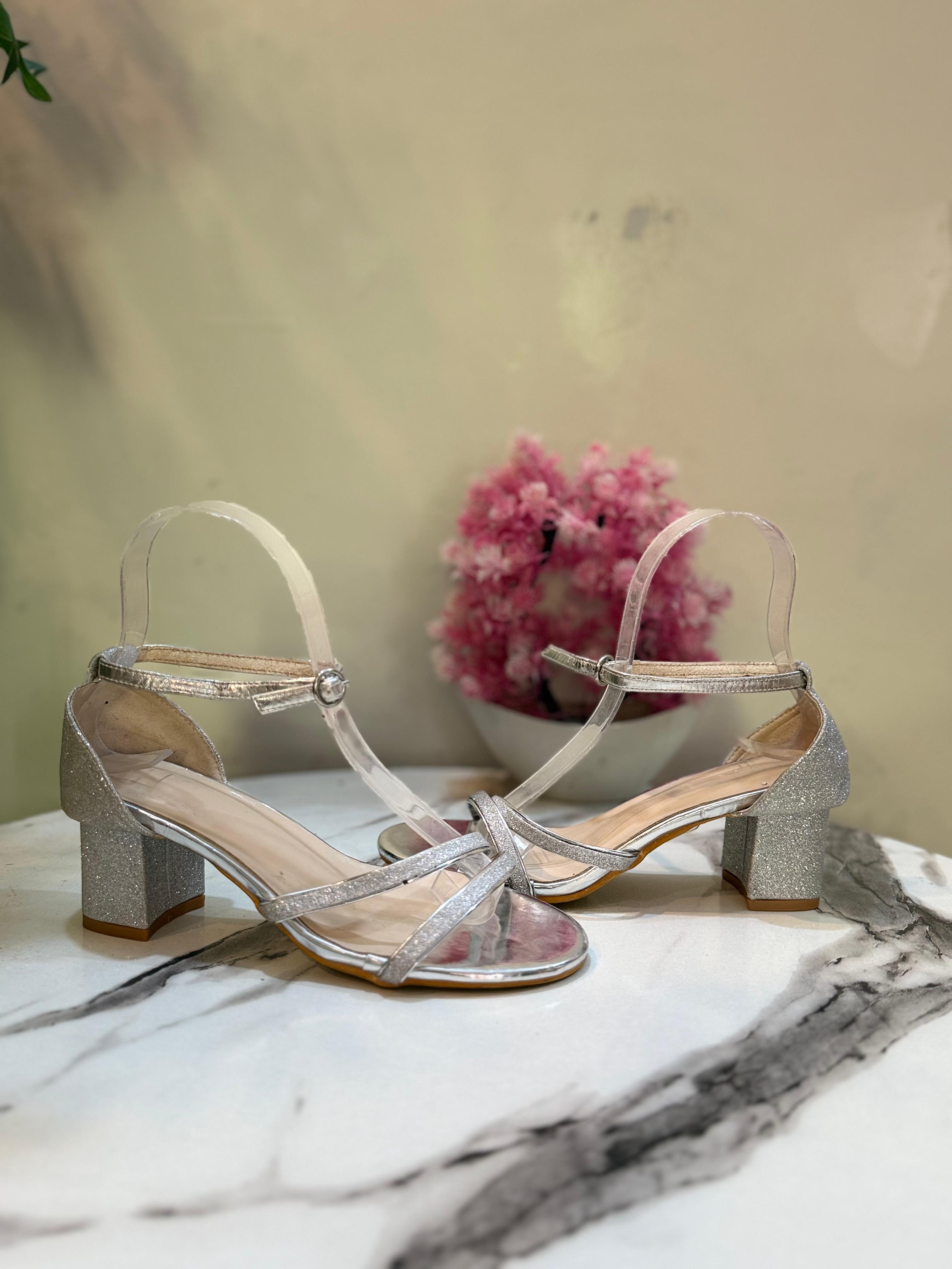 Silver block heel