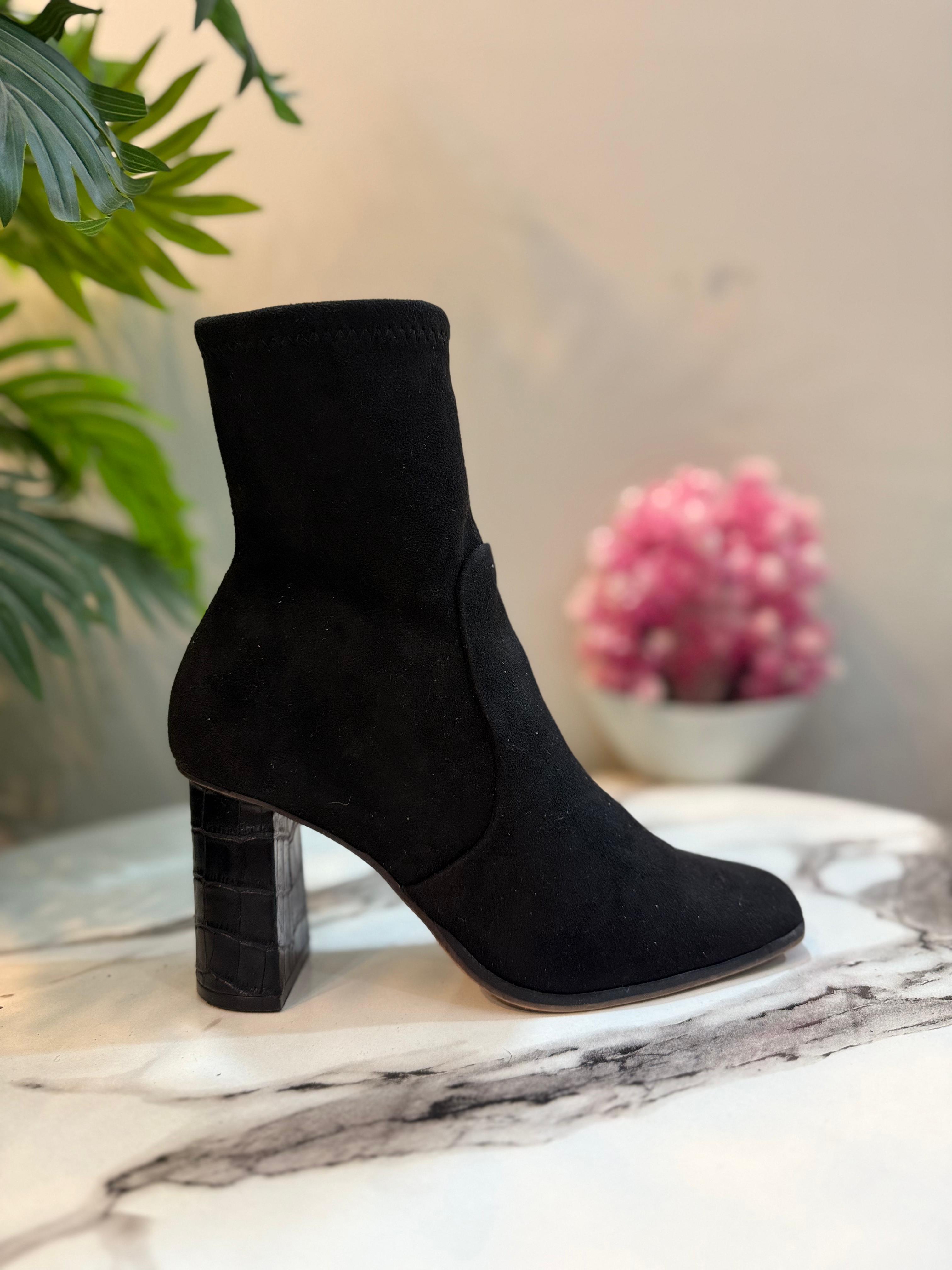 Black suede lace up zipper ankle boot (Europeanbrand)