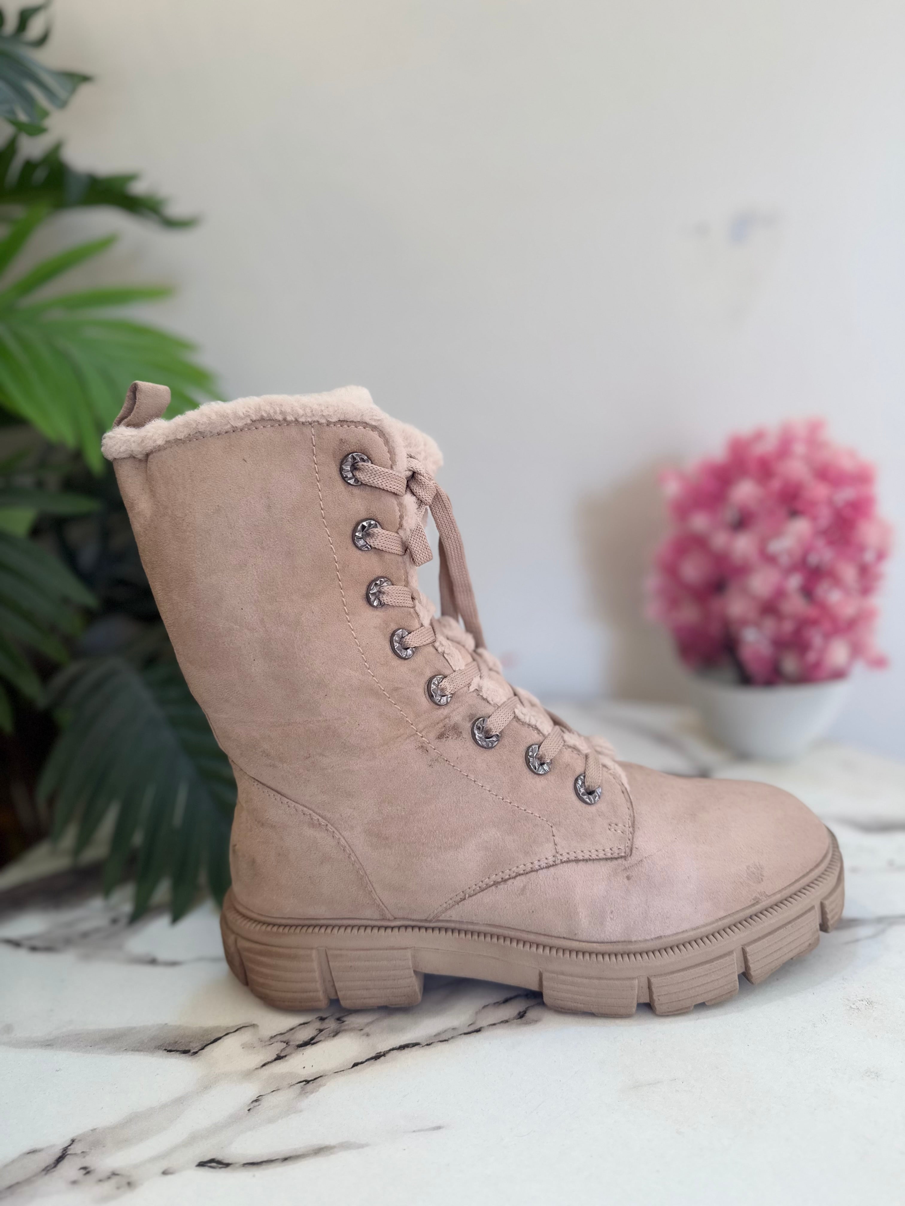 Skin suede laceup zipper ankle boot with warm inner (catwalk)