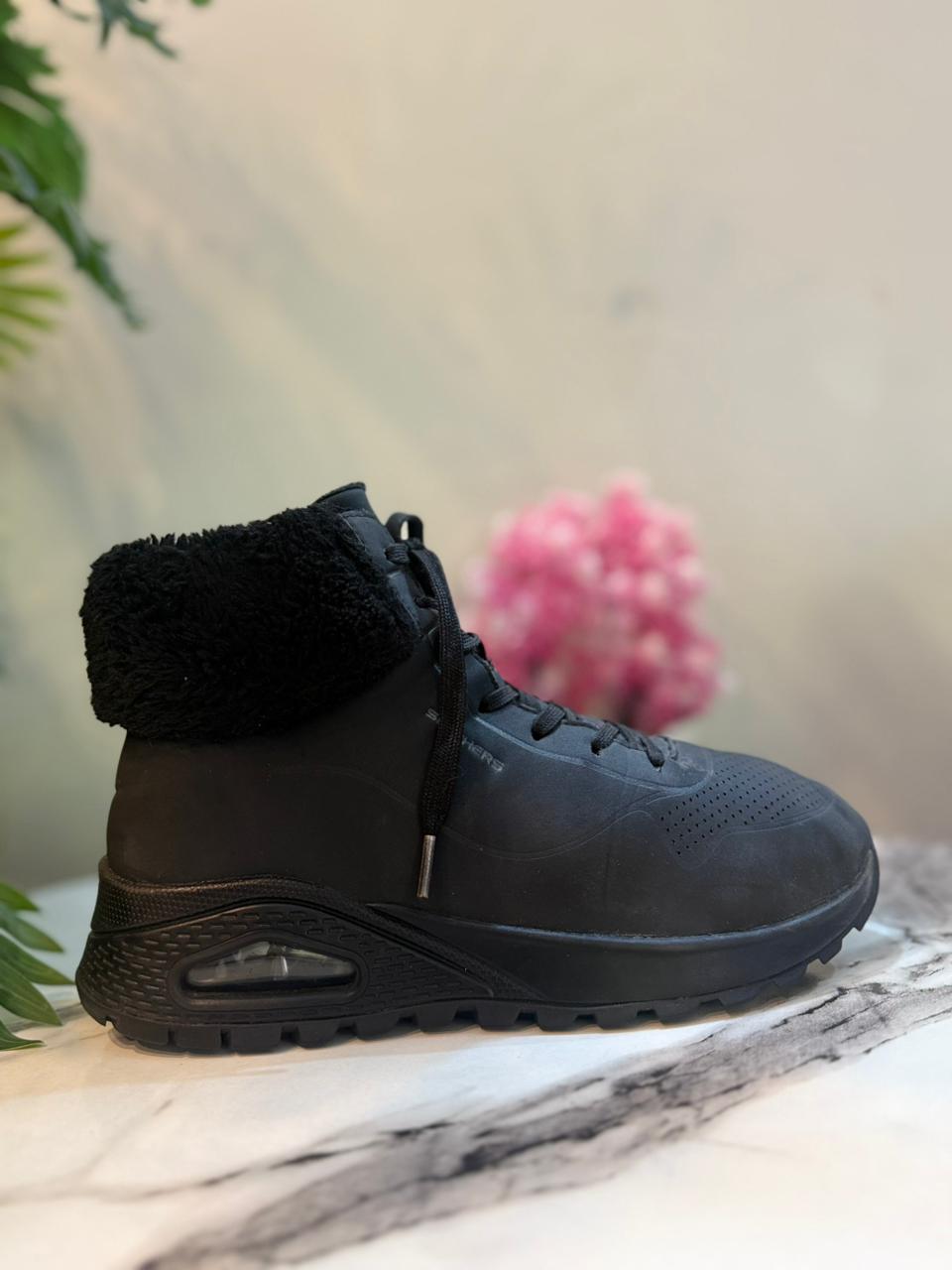 black suede lace up zipper ankle boot (Skechers )