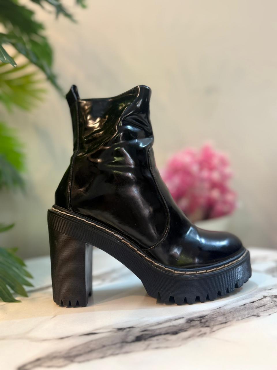 Black patent zipper ankle boot (Unknown)