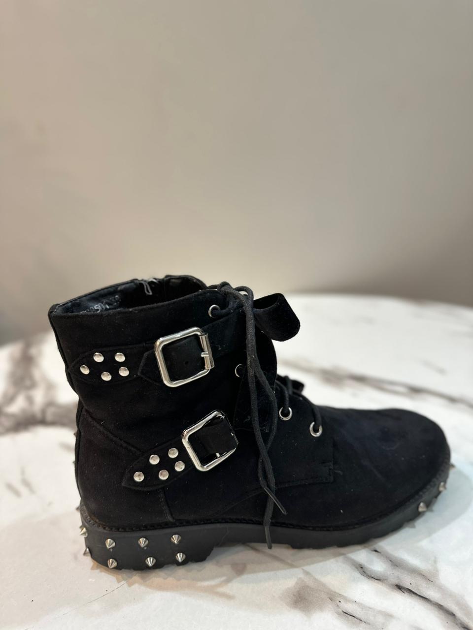 Black suede zipper laceup ankle boots (Marquiz)