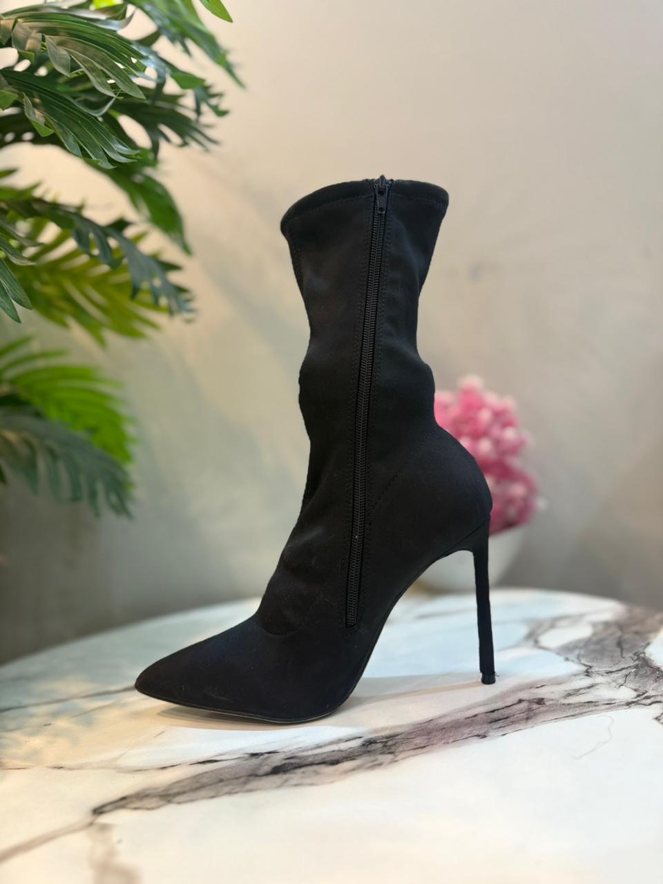 Black satin zipper ankle boot (unknown)