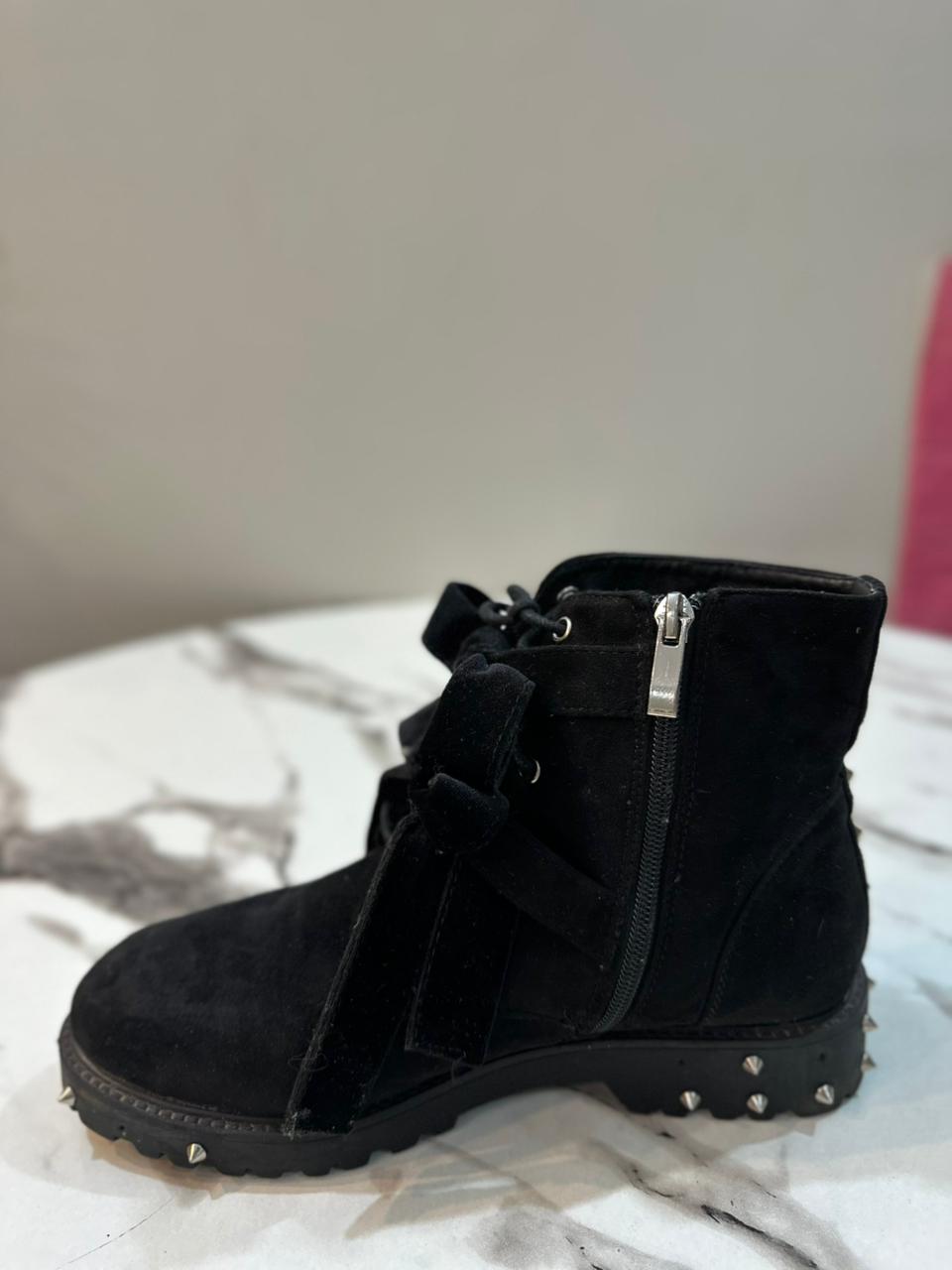 Black suede zipper laceup ankle boots (Marquiz)