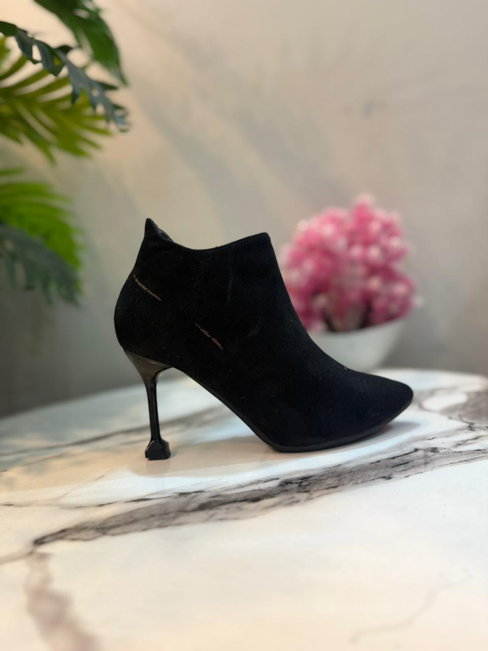 Black suede zipper ankle boot (unknown)