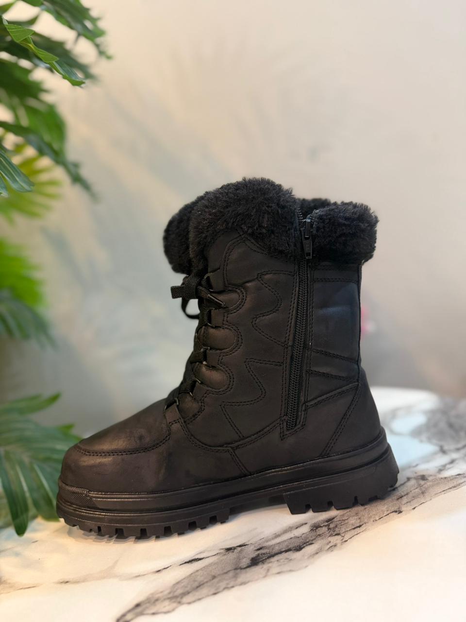 Black leather zipper lace up ankle boot (Tex)