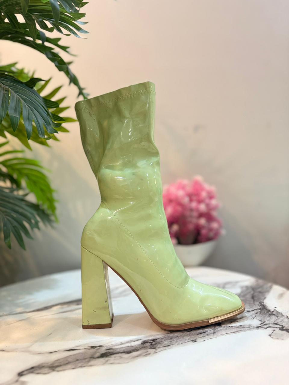 parrot green patent leather ankle boot (unkown)