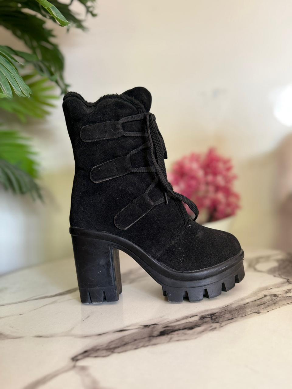 Black suede lace up ankle boot (Unknown)
