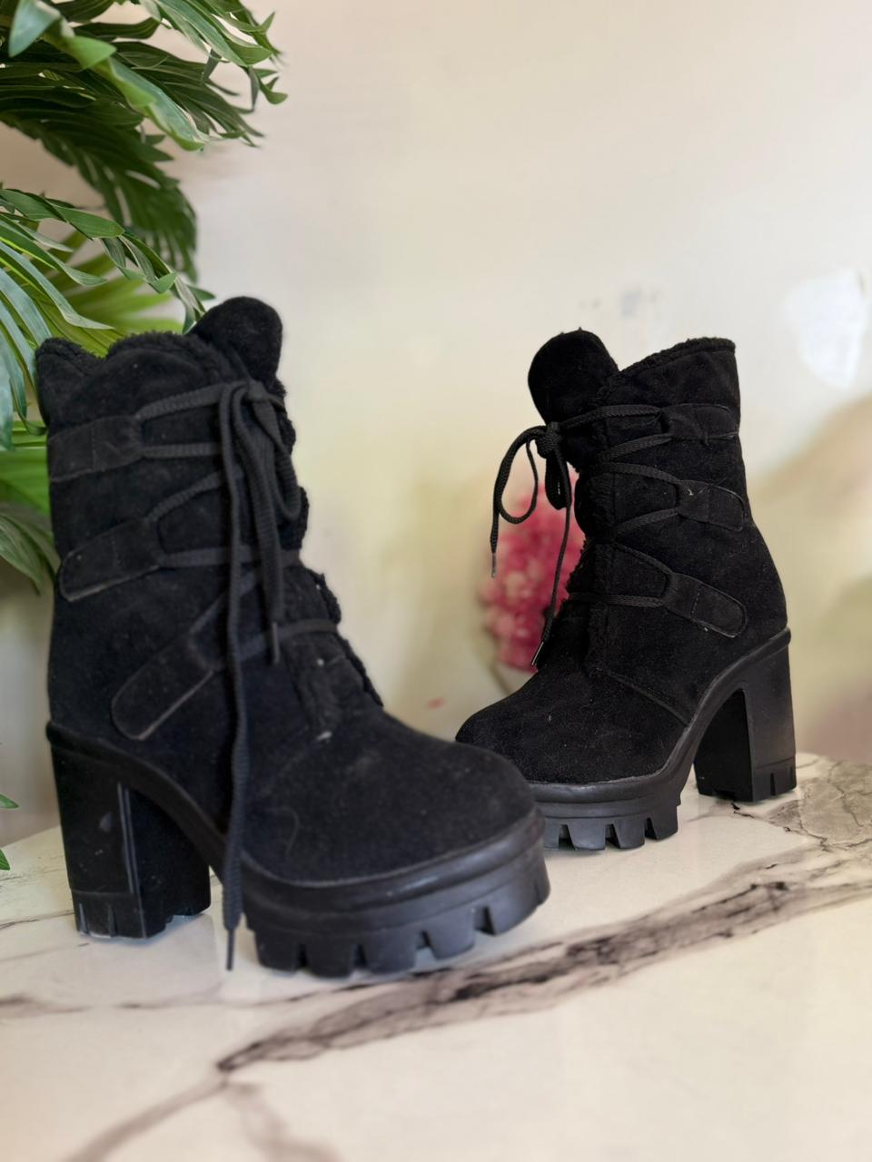 Black suede lace up ankle boot (Unknown)