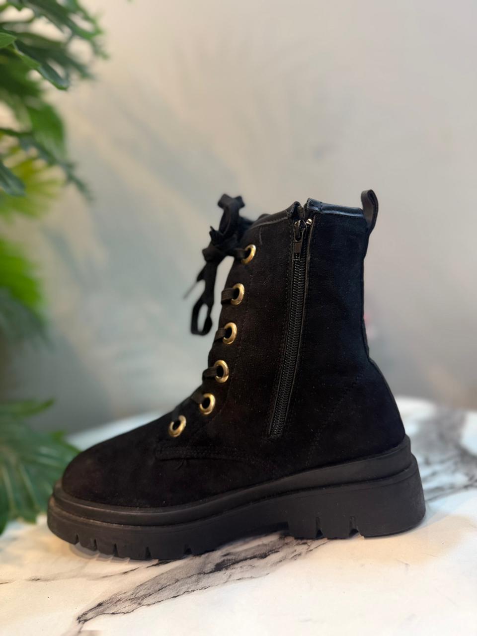 Black suede zipper lace up ankle boot (Unknown)