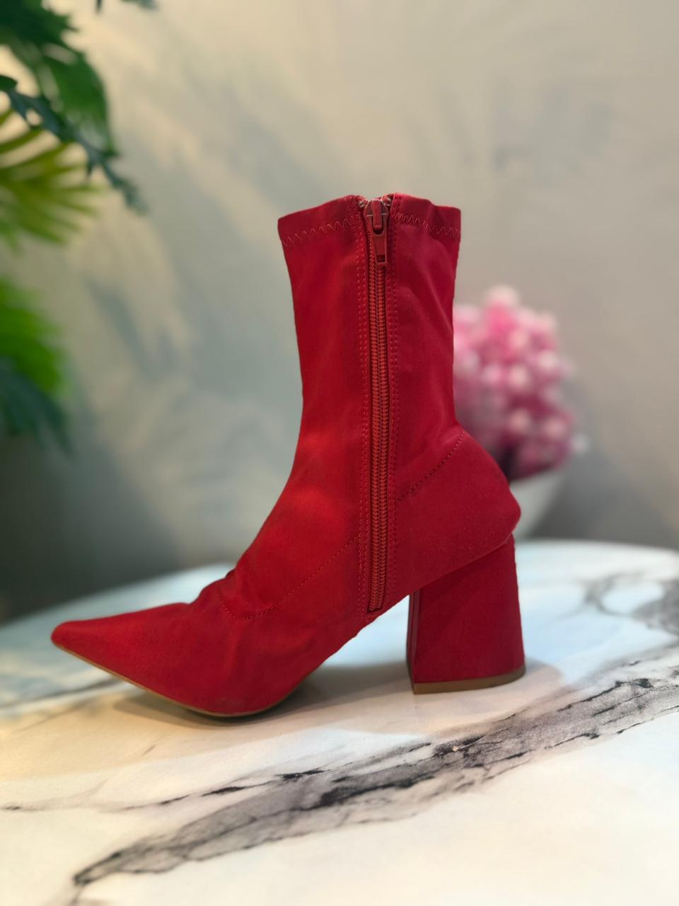 Red satin ankle boot (Unknown)