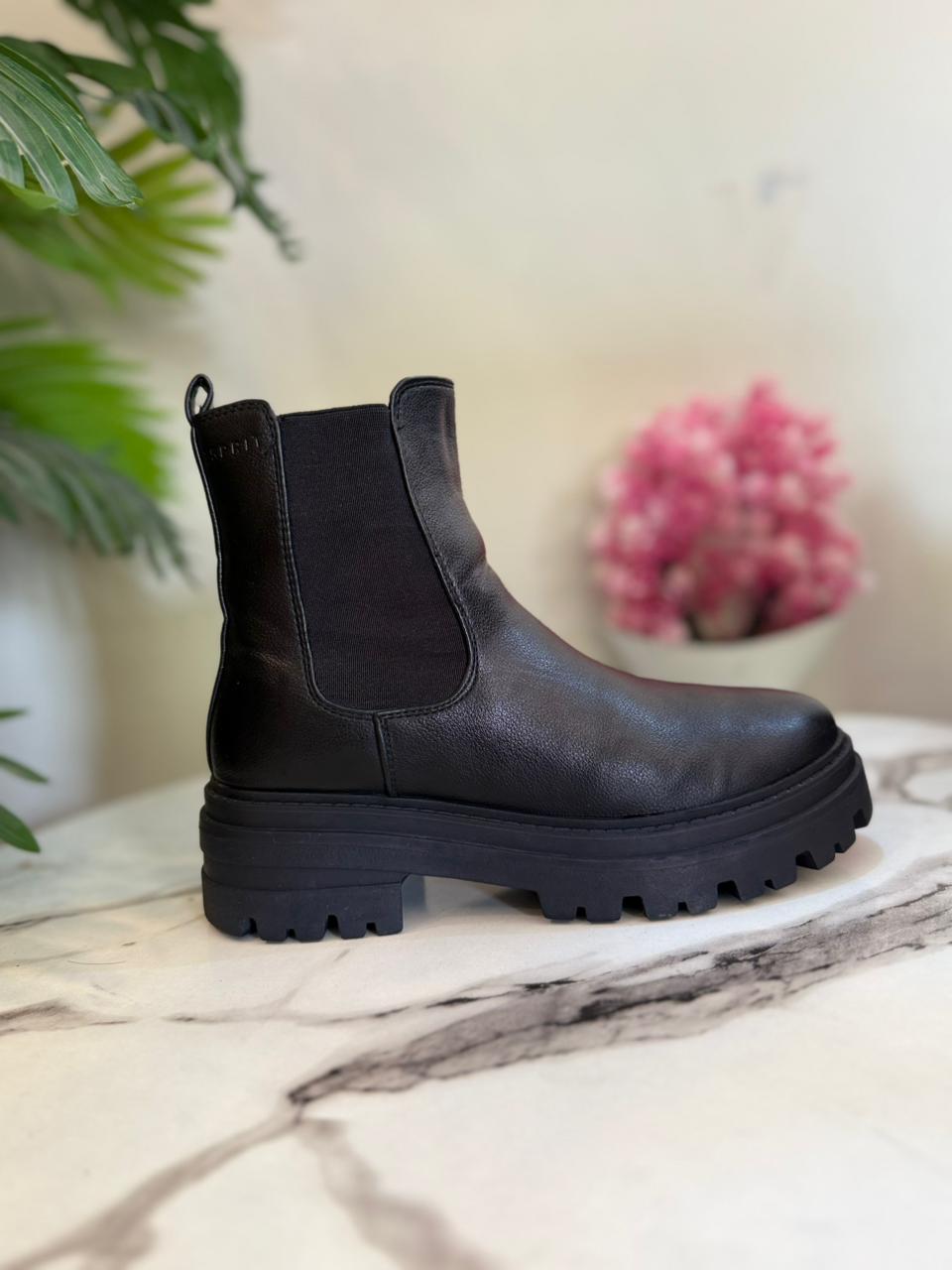 Black suede zipper laceup ankle boot (Spirit)