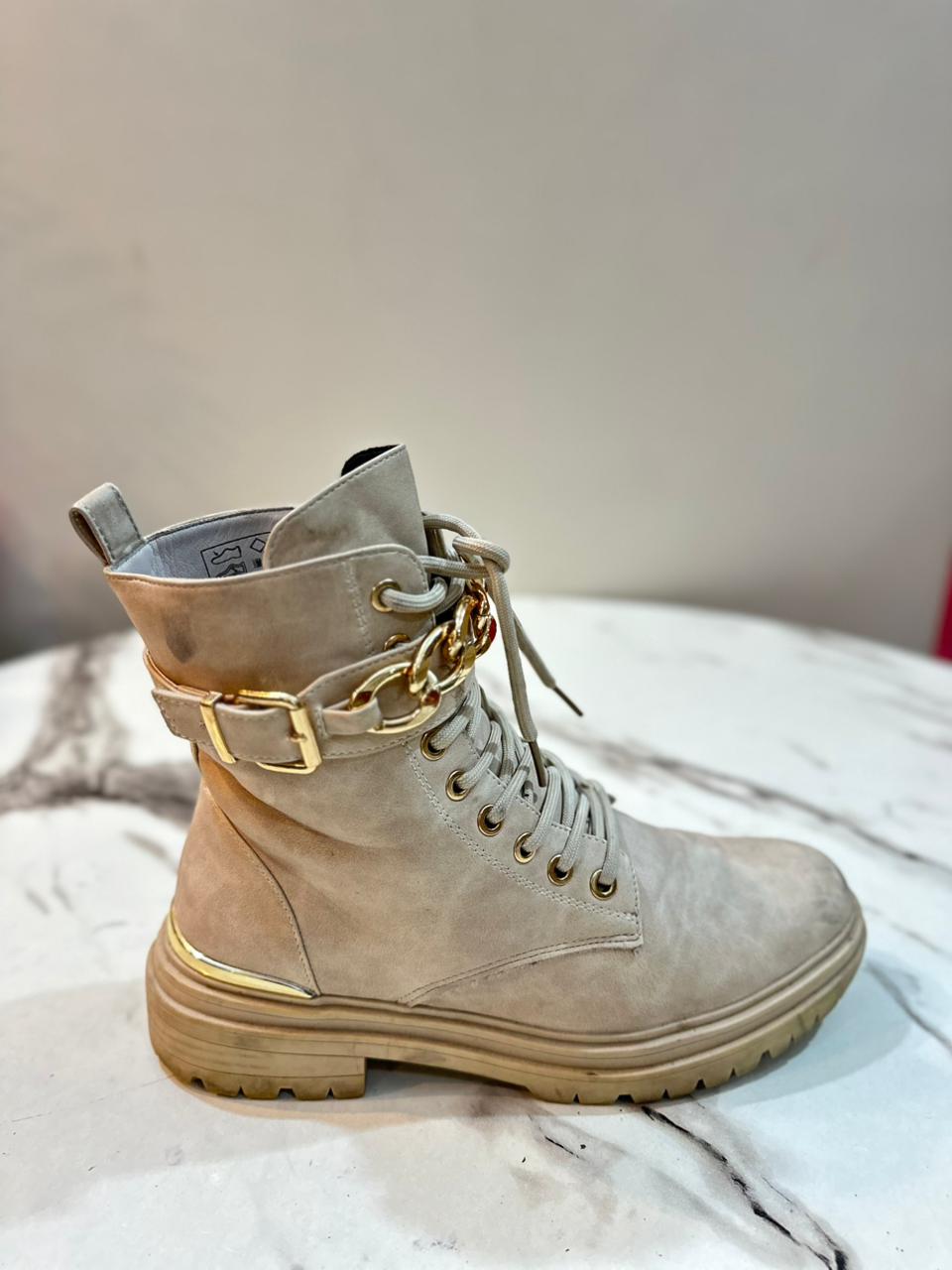 Light beige suede zipper lace up ankle boot (ken)