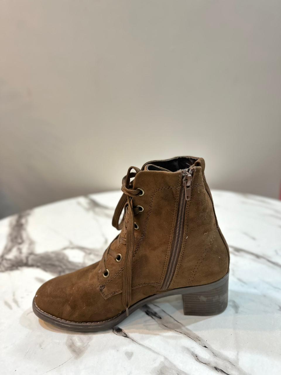 Brown suede lace up zipper ankle boot (Graceland)