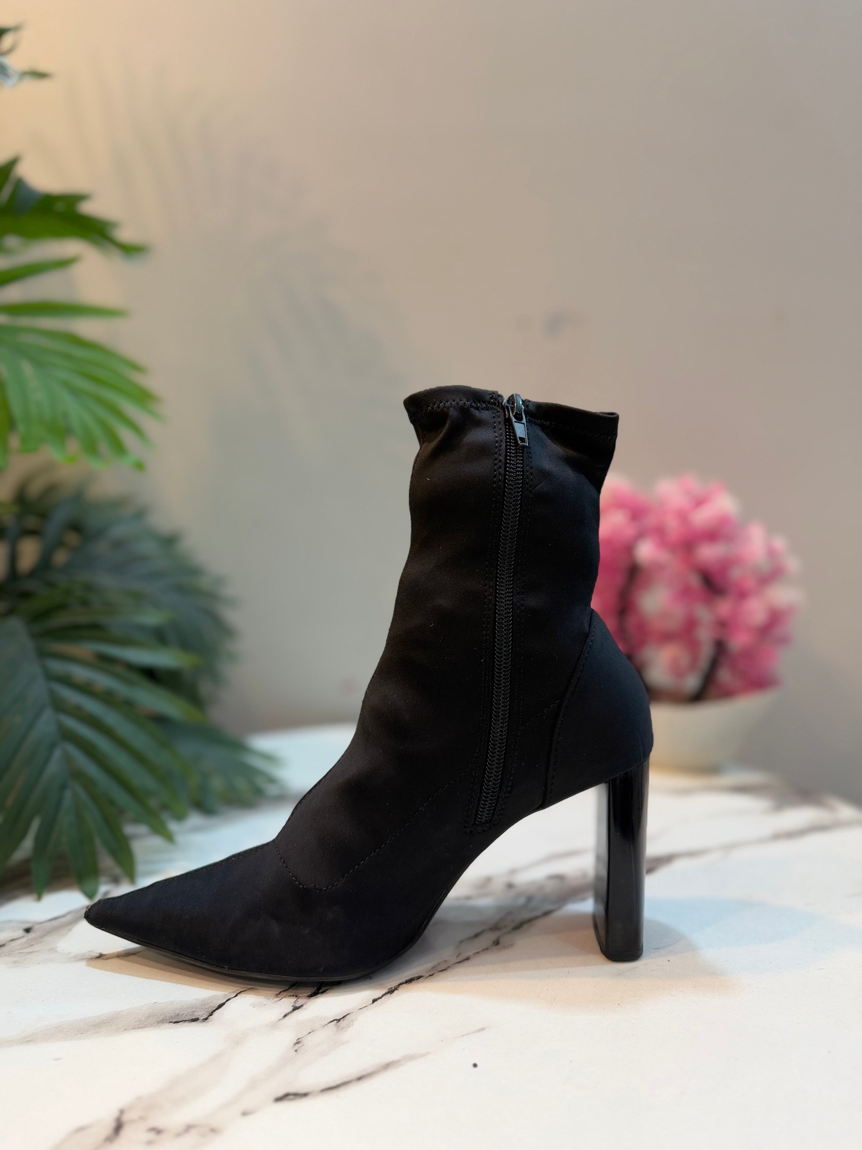 Black satin zipper ankle boot (zara)