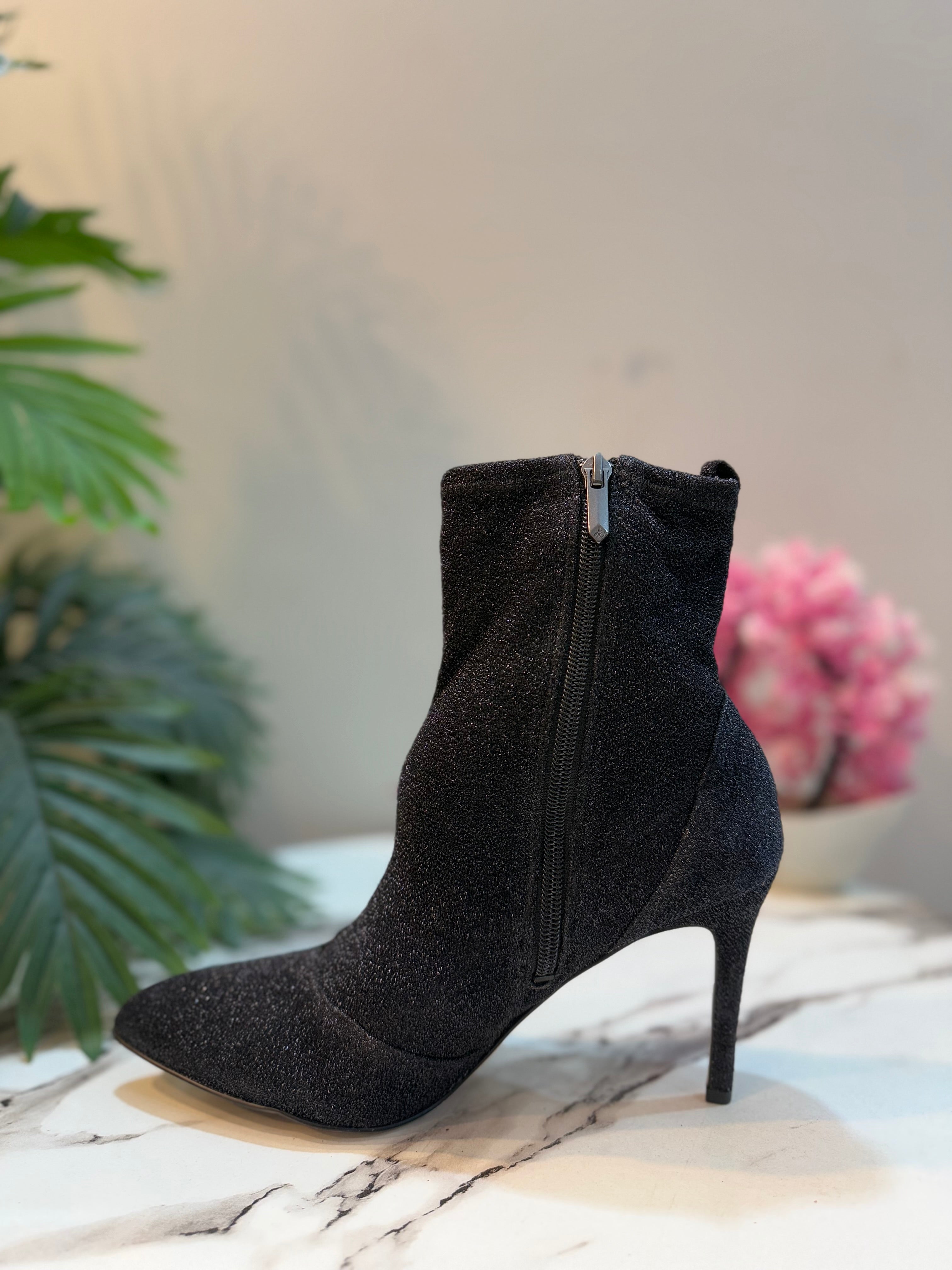 Black glittery zipper ankle boot (sam edelmon)