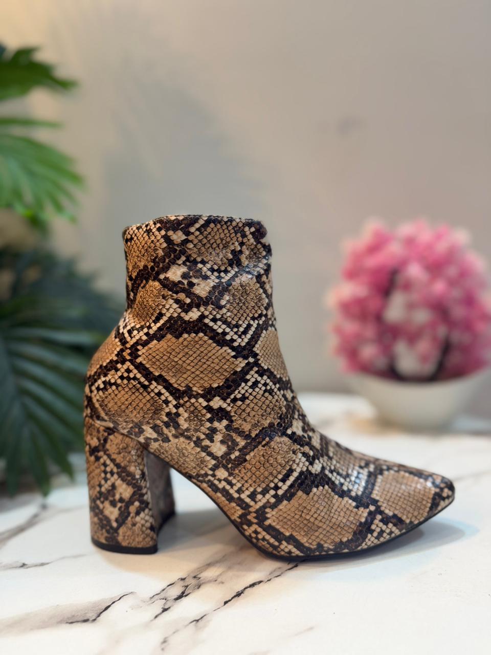 Snake print leather zipper ankle boot (Linzi)