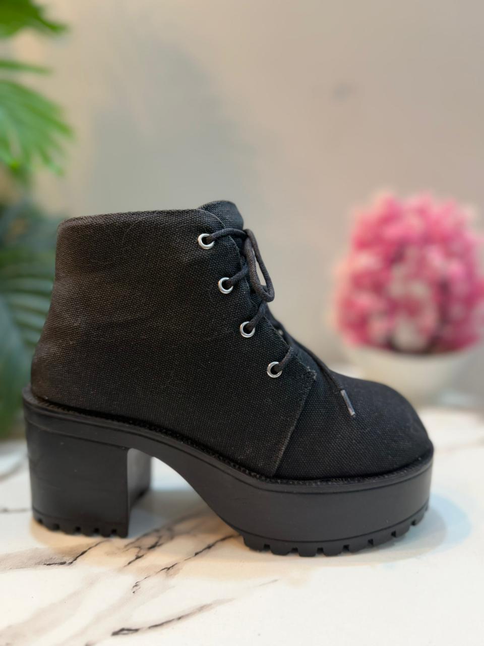 Black laceup ankle boot