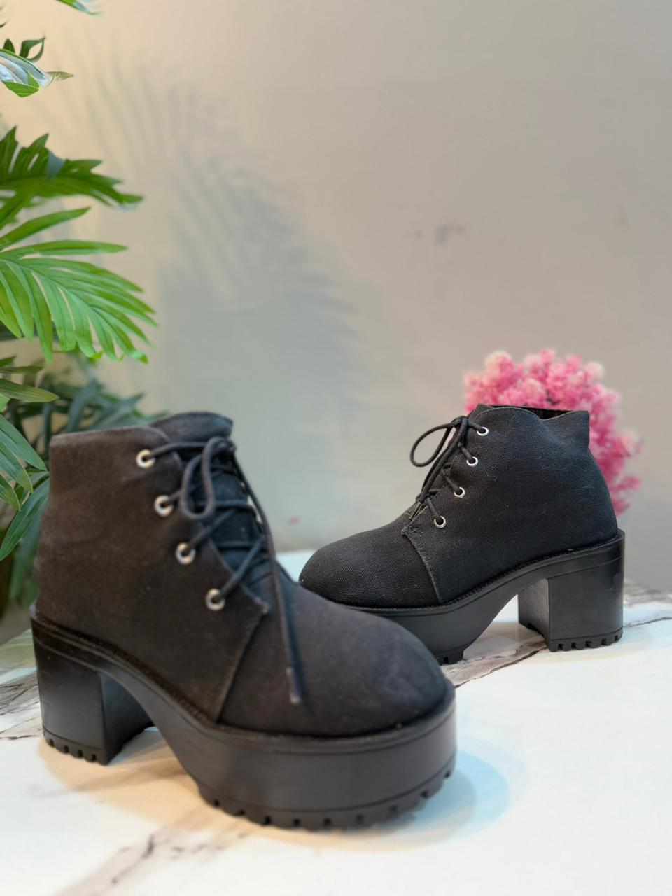 Black laceup ankle boot