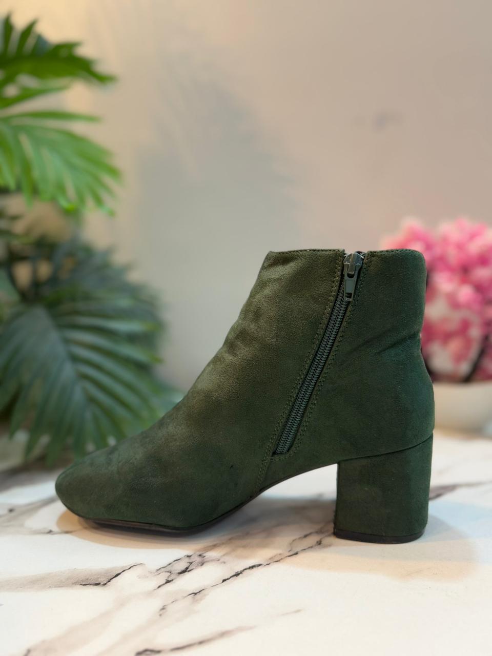 Green suede zipper ankle boot (corina)