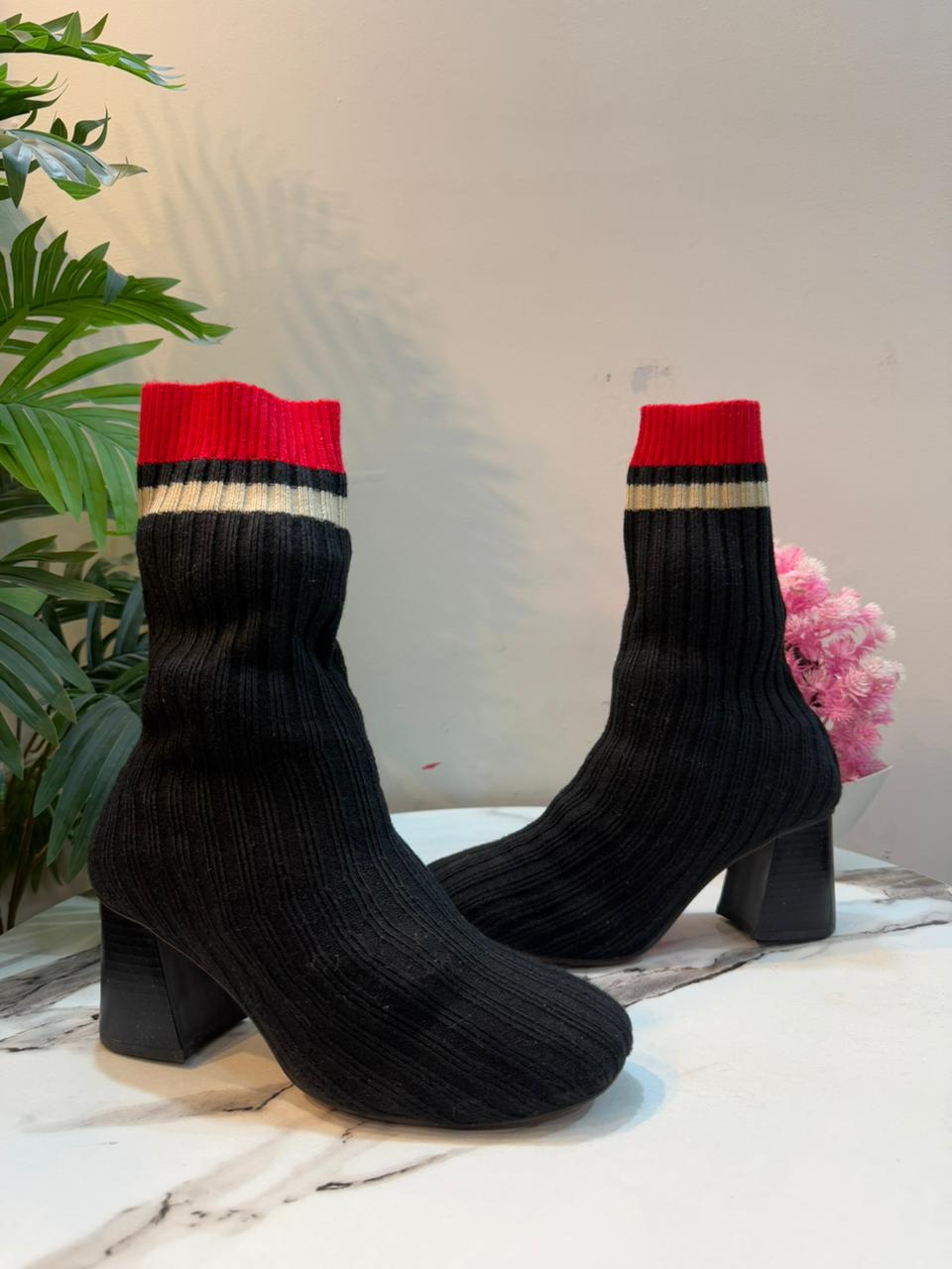 Black sock ankle boots (unknown)