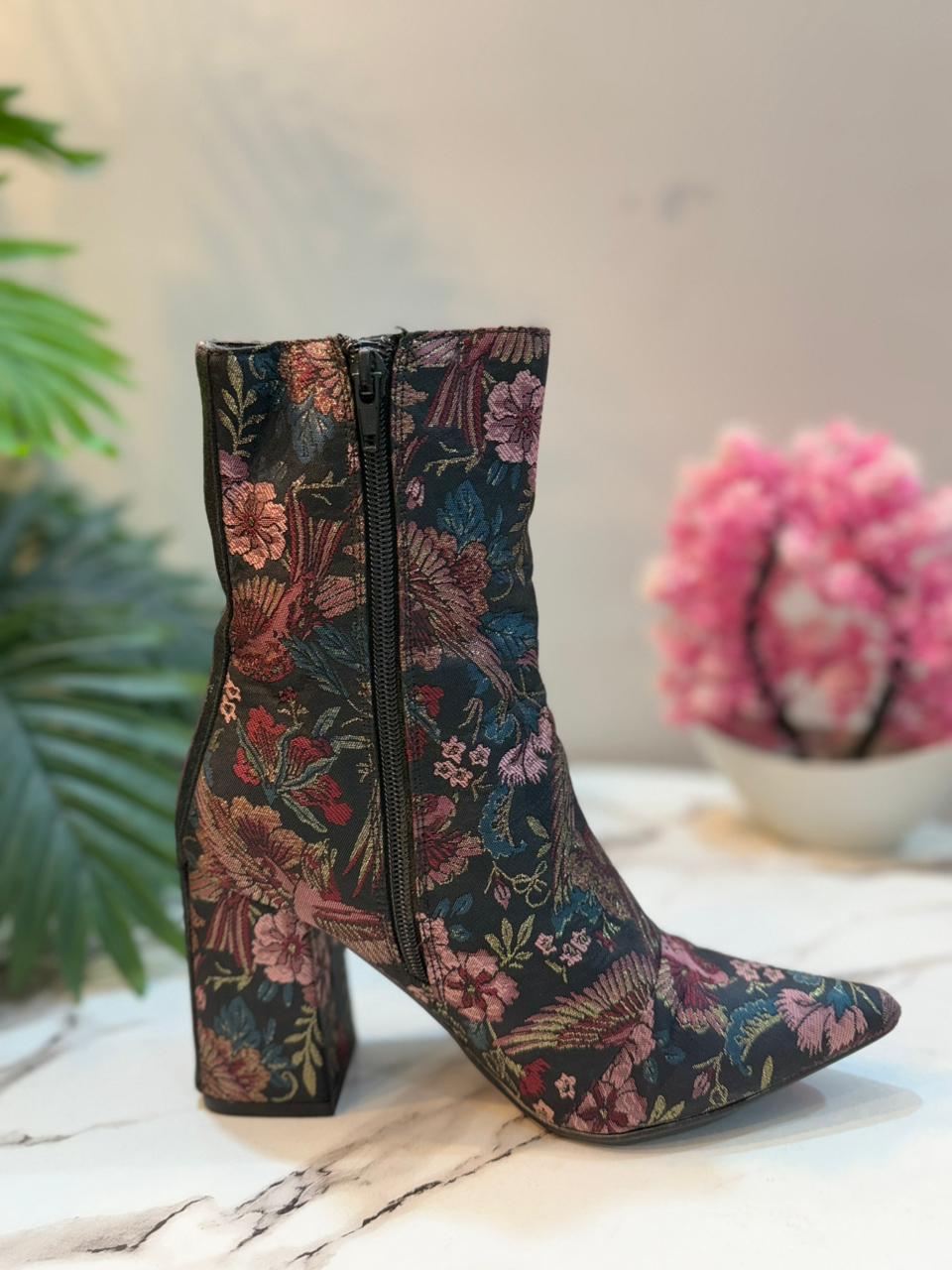 Leather printed zipper ankle boots(Sacha)