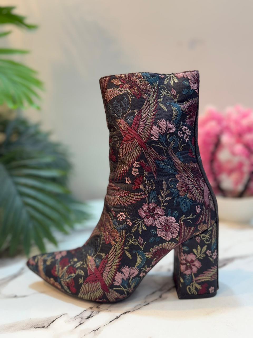 Leather printed zipper ankle boots(Sacha)