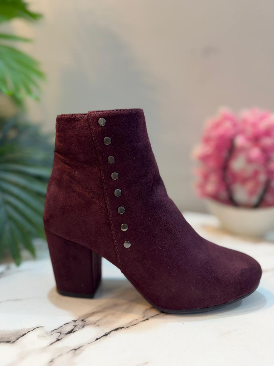 Burgundy suede zipper ankle boot(Vice Versa)