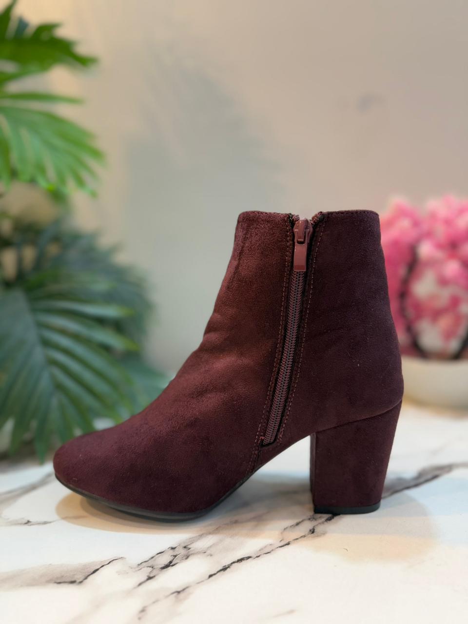 Burgundy suede zipper ankle boot(Vice Versa)