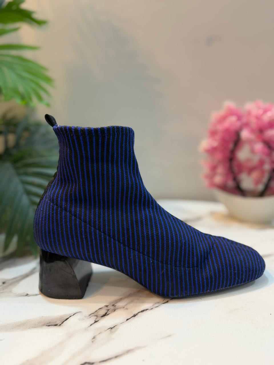 Blue with black stripes sock ankle boot(zara)
