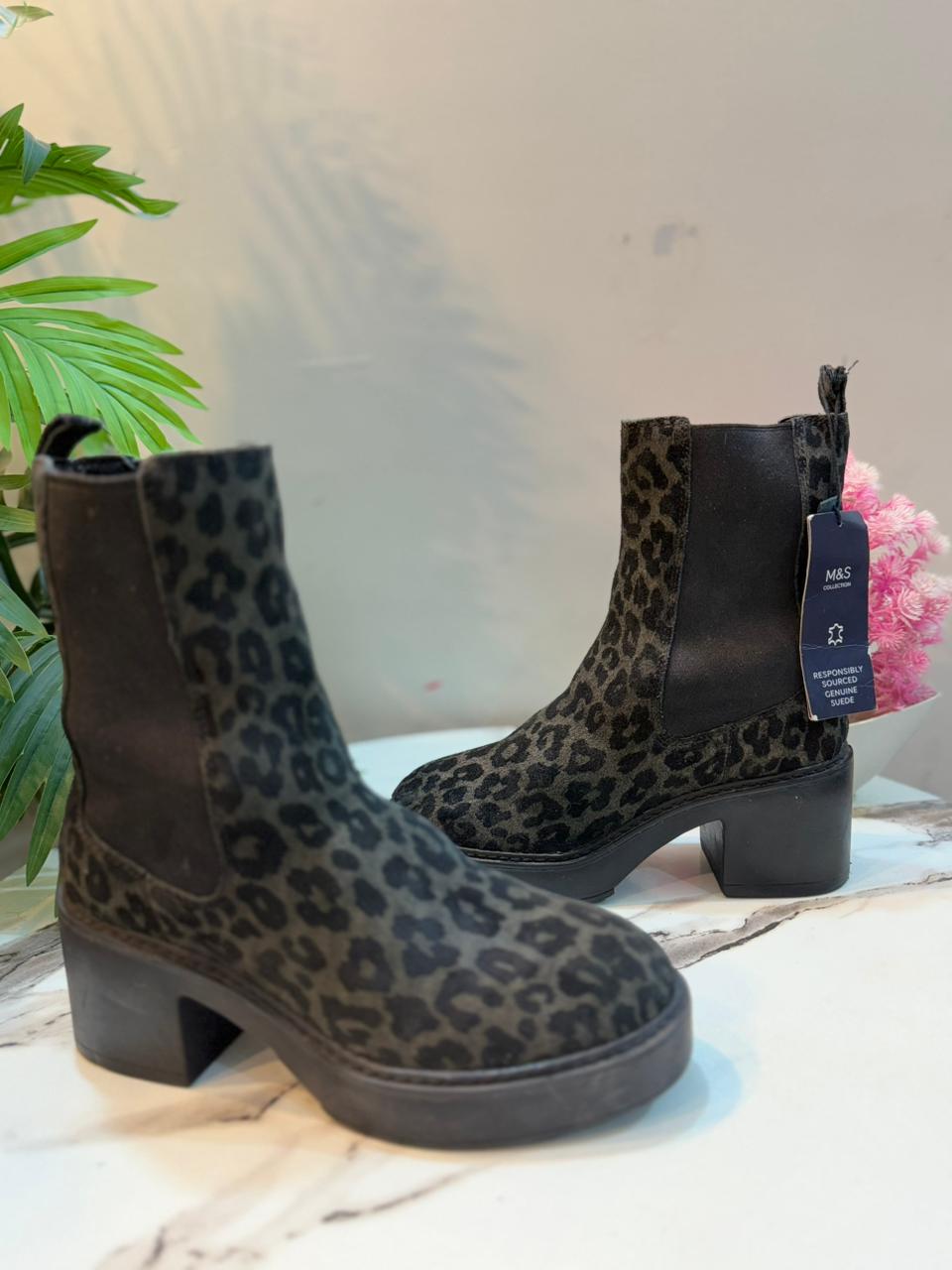 Leopard print suede ankle boot (M&S)