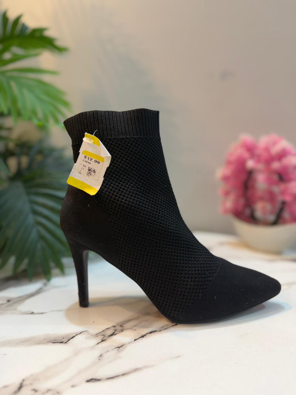 Black sock heeled ankle boot(Mia)