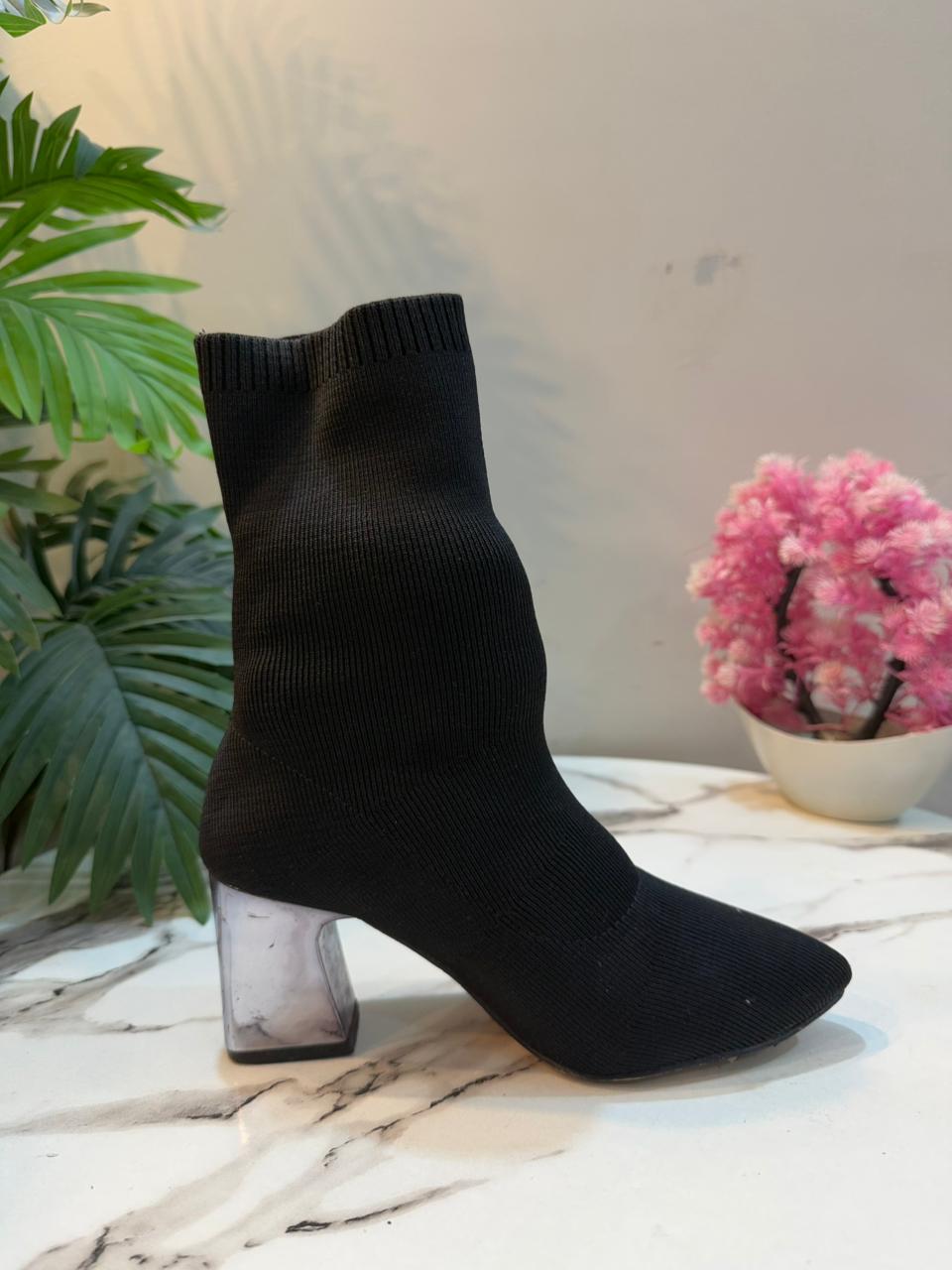 Black sock ankle boots(Unknown)