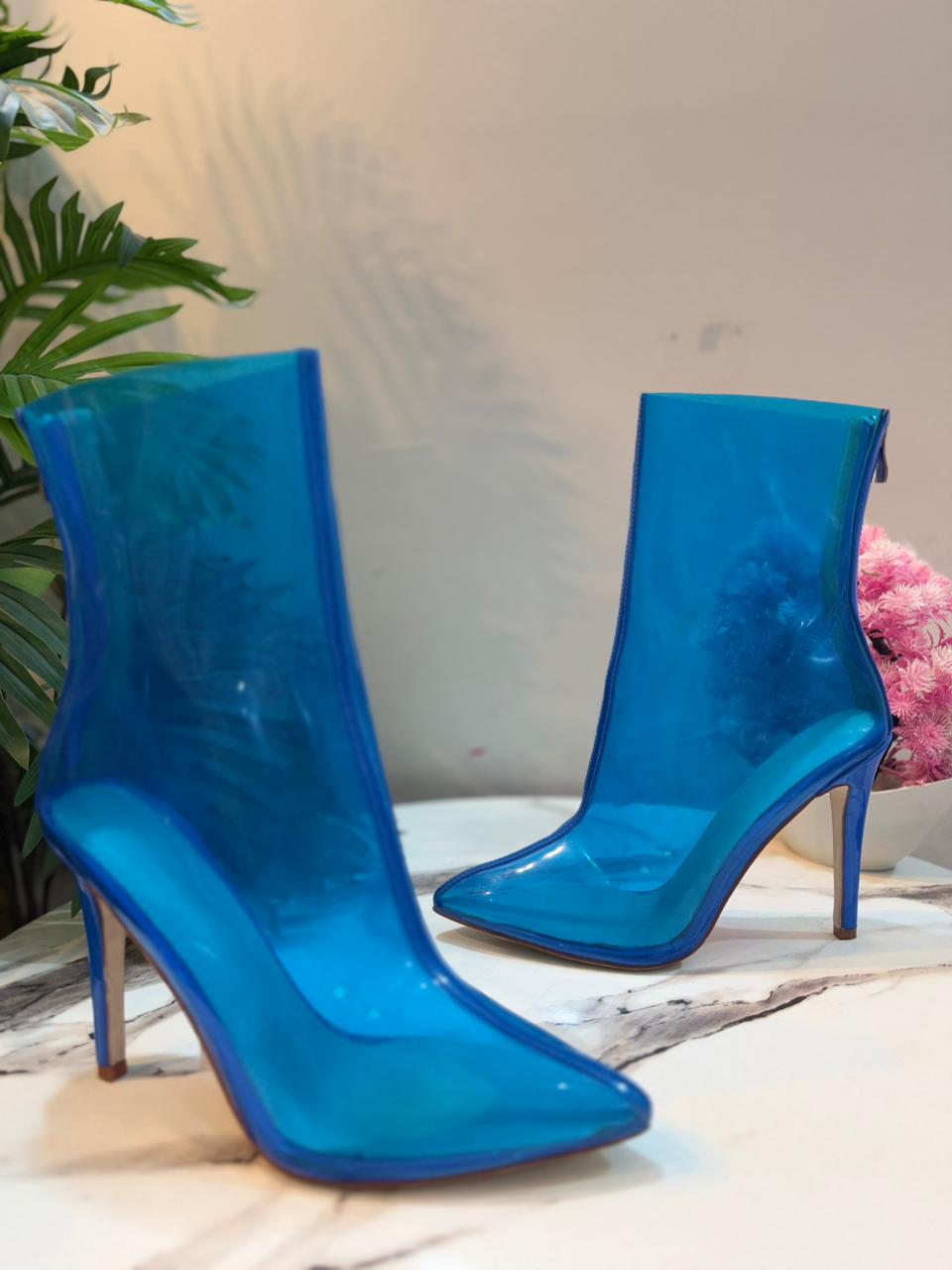 Blue transparent heeled ankle boot(Wild Diva)