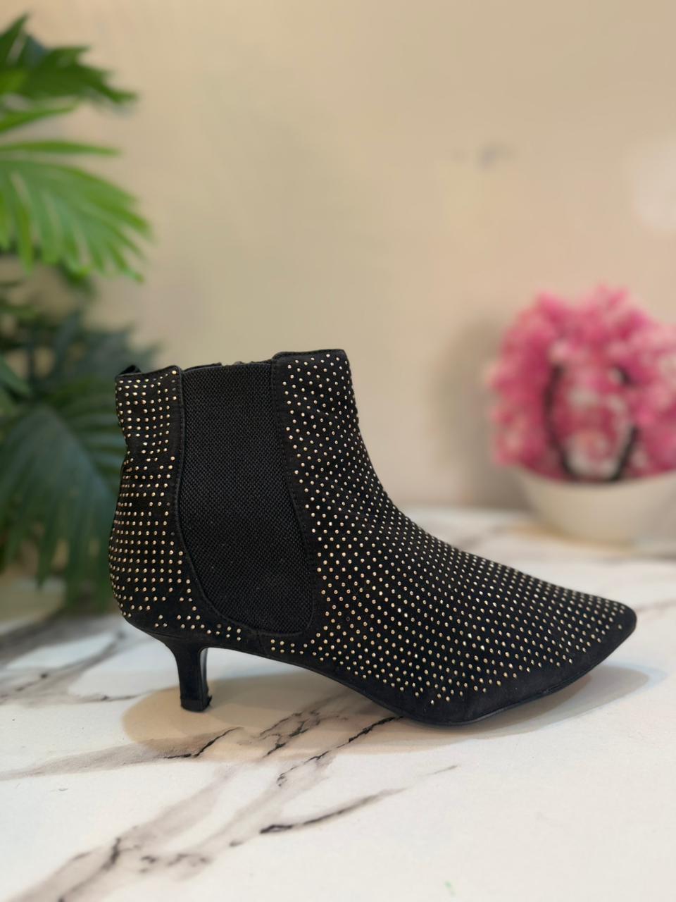 Black suede zipper ankle boot with studs(M&S)