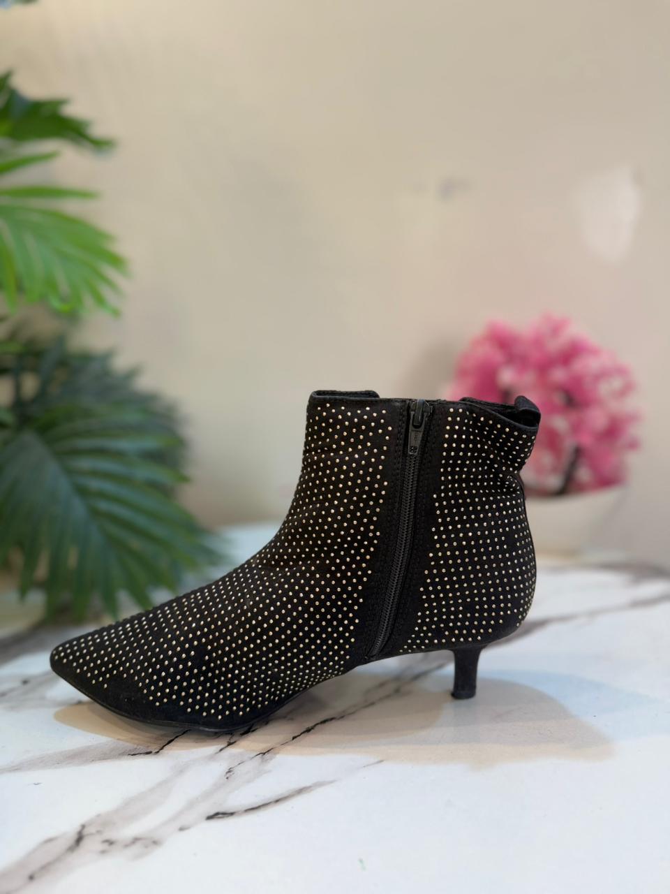 Black suede zipper ankle boot with studs(M&S)