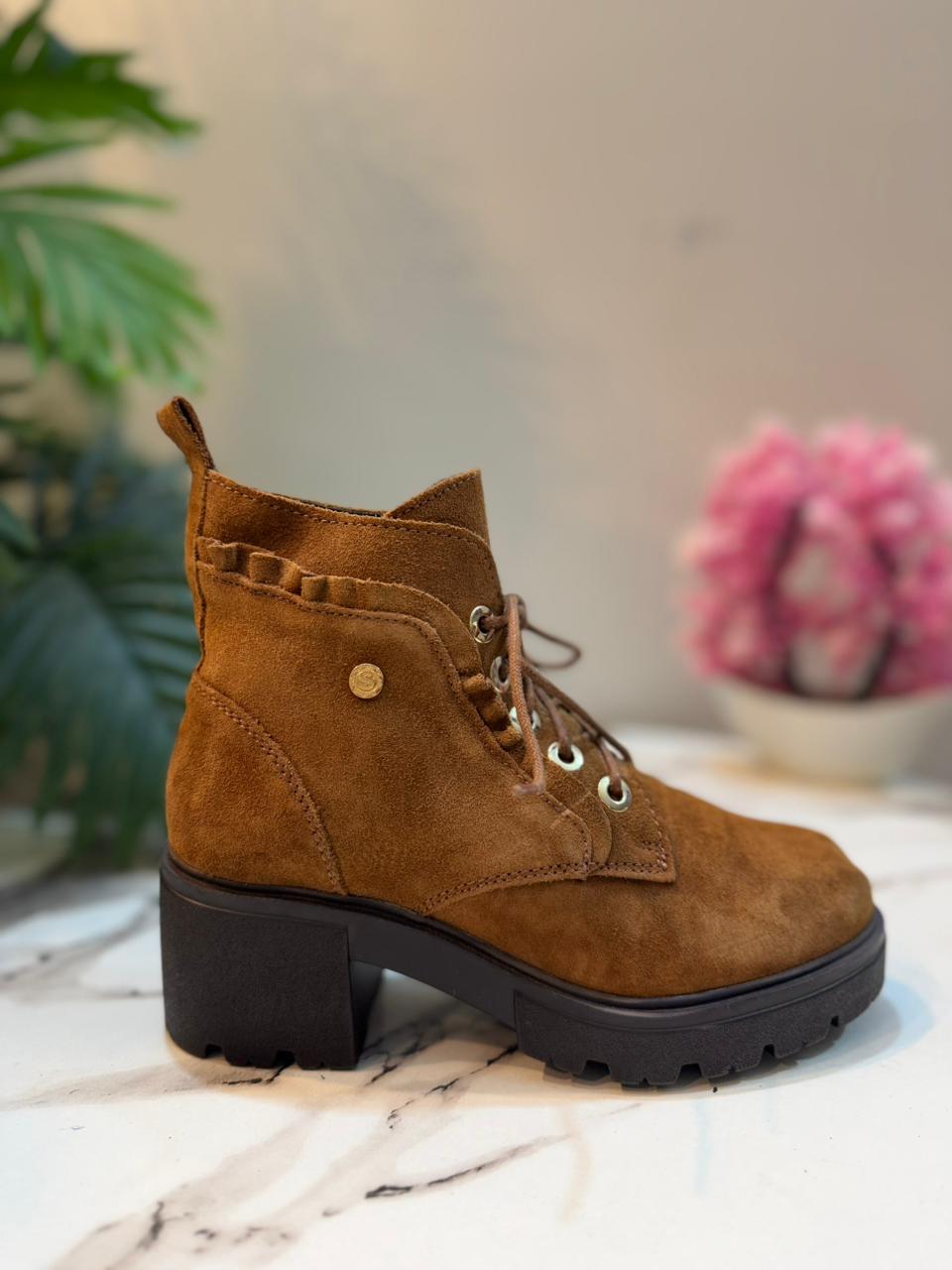Brown lacup suede ankle boot