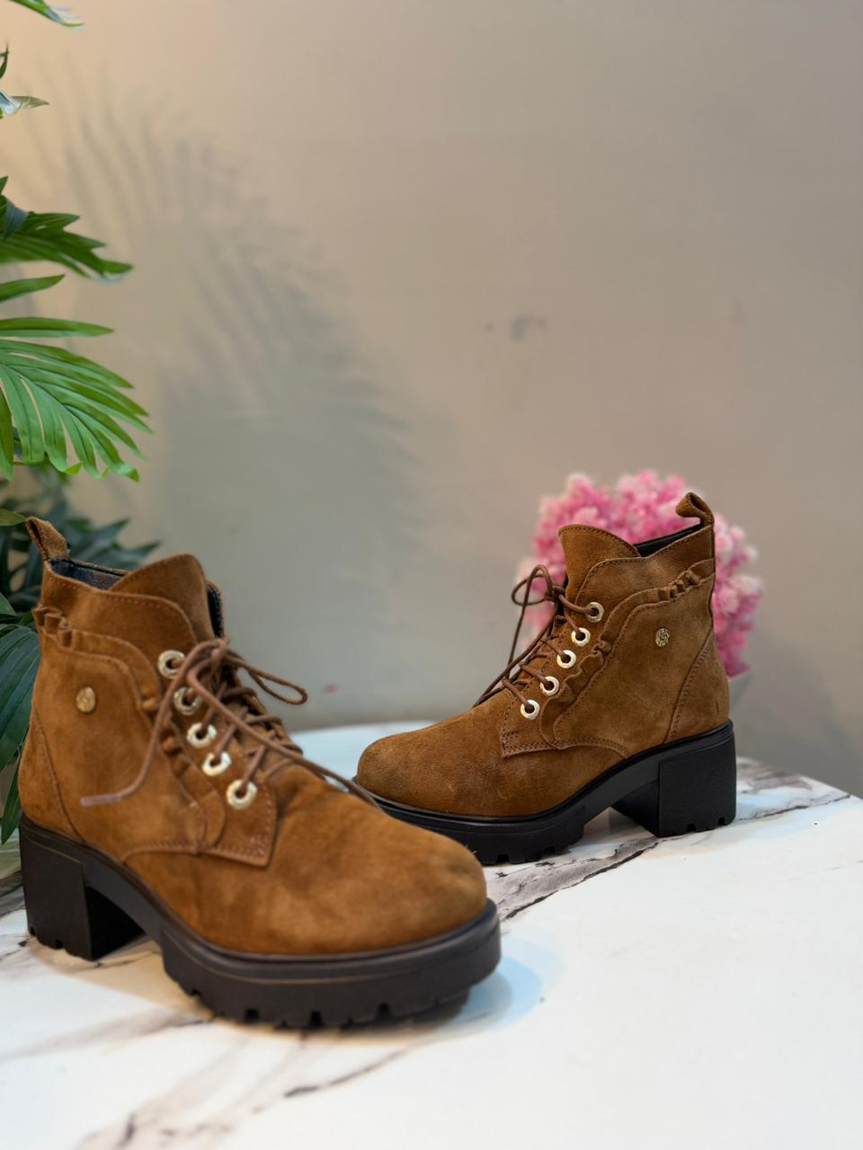 Brown lacup suede ankle boot