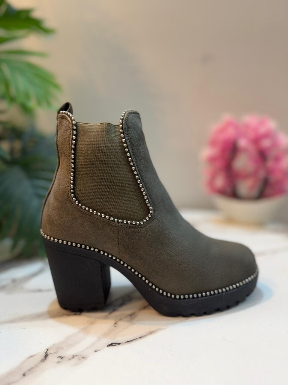 Olive green siede chelsea ankle boot