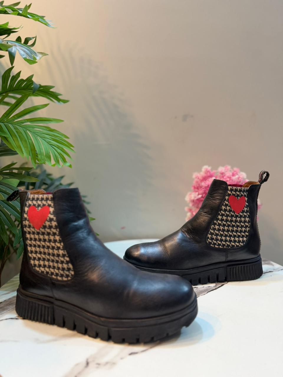 Black leather ankle boot