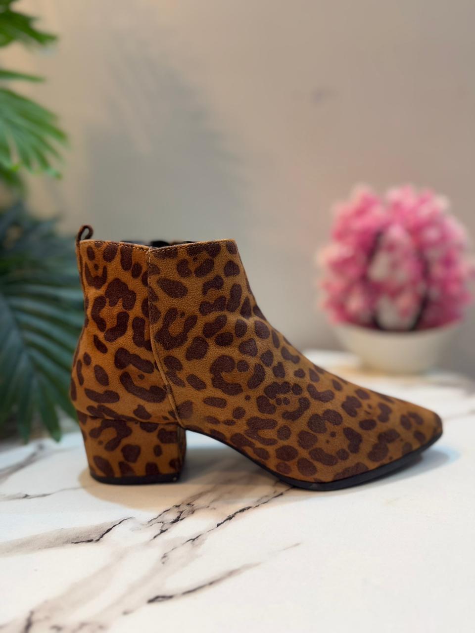 Cheetah print suede ankle boot with side zipper (A new day)