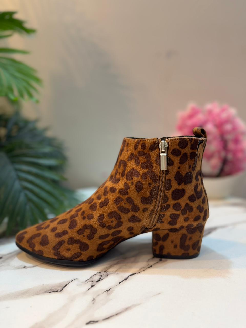 Cheetah print suede ankle boot with side zipper (A new day)