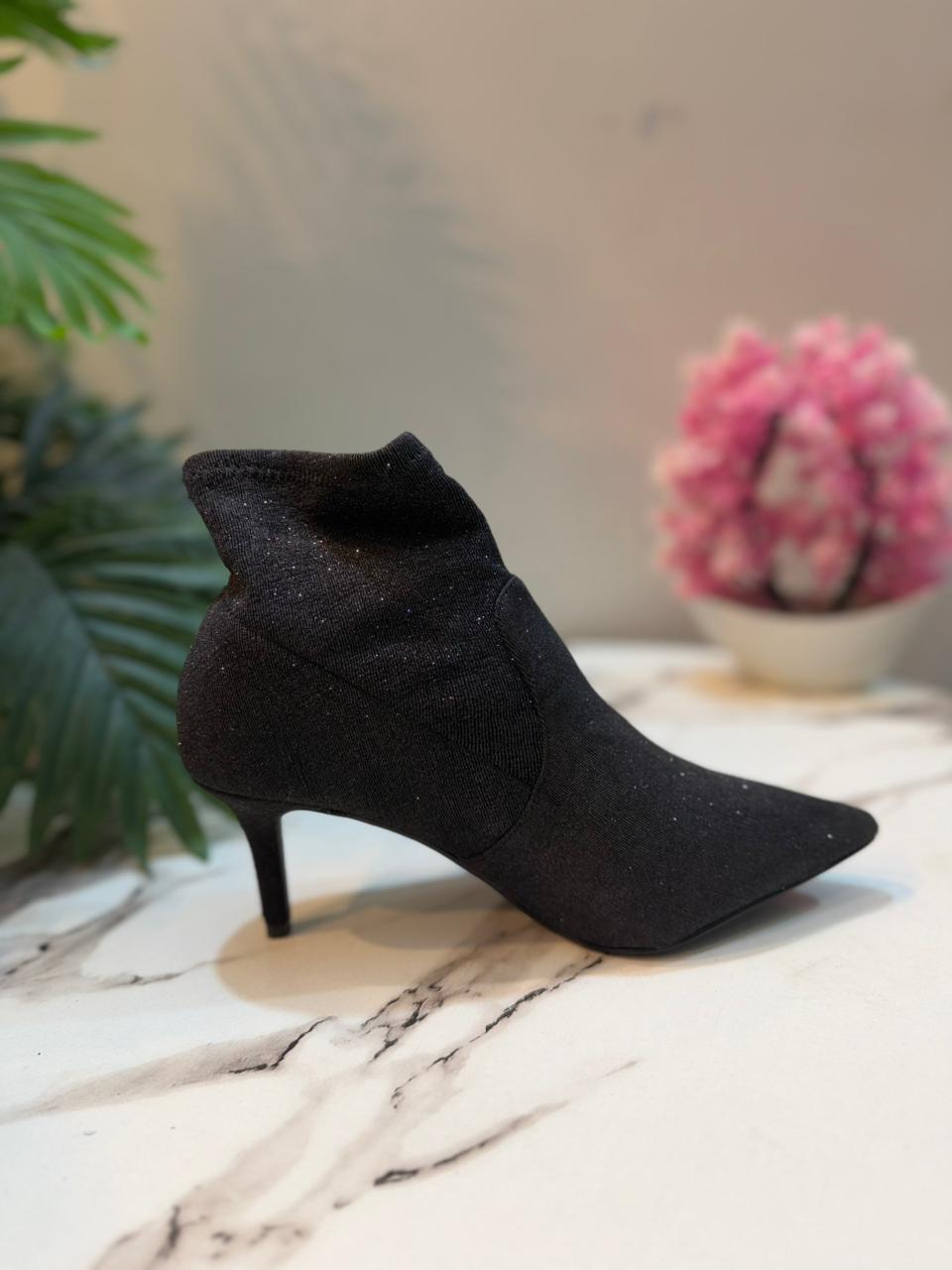 Black glittery ankle boot