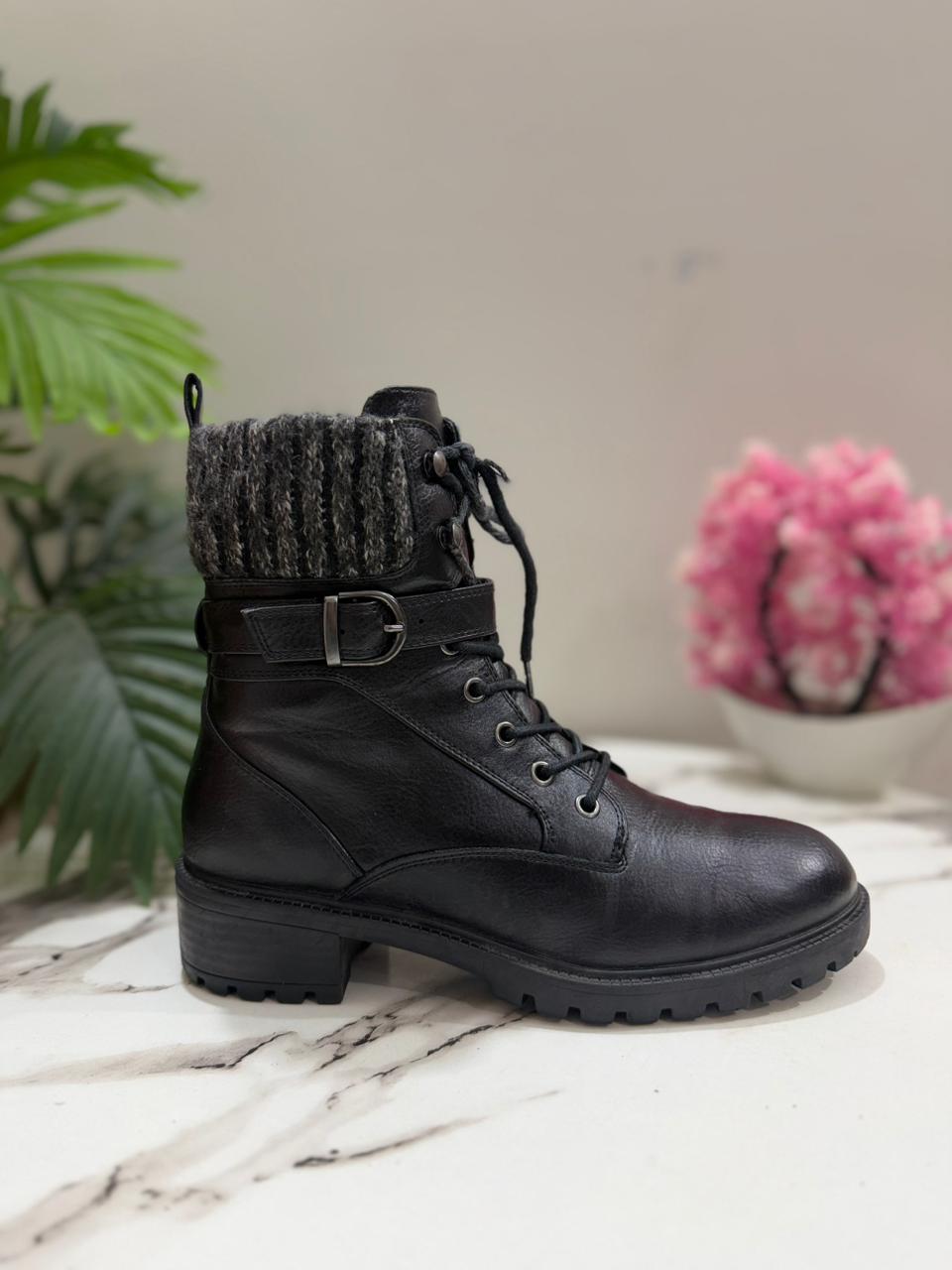 Black leather laceup zipper ankle boot (landrover)