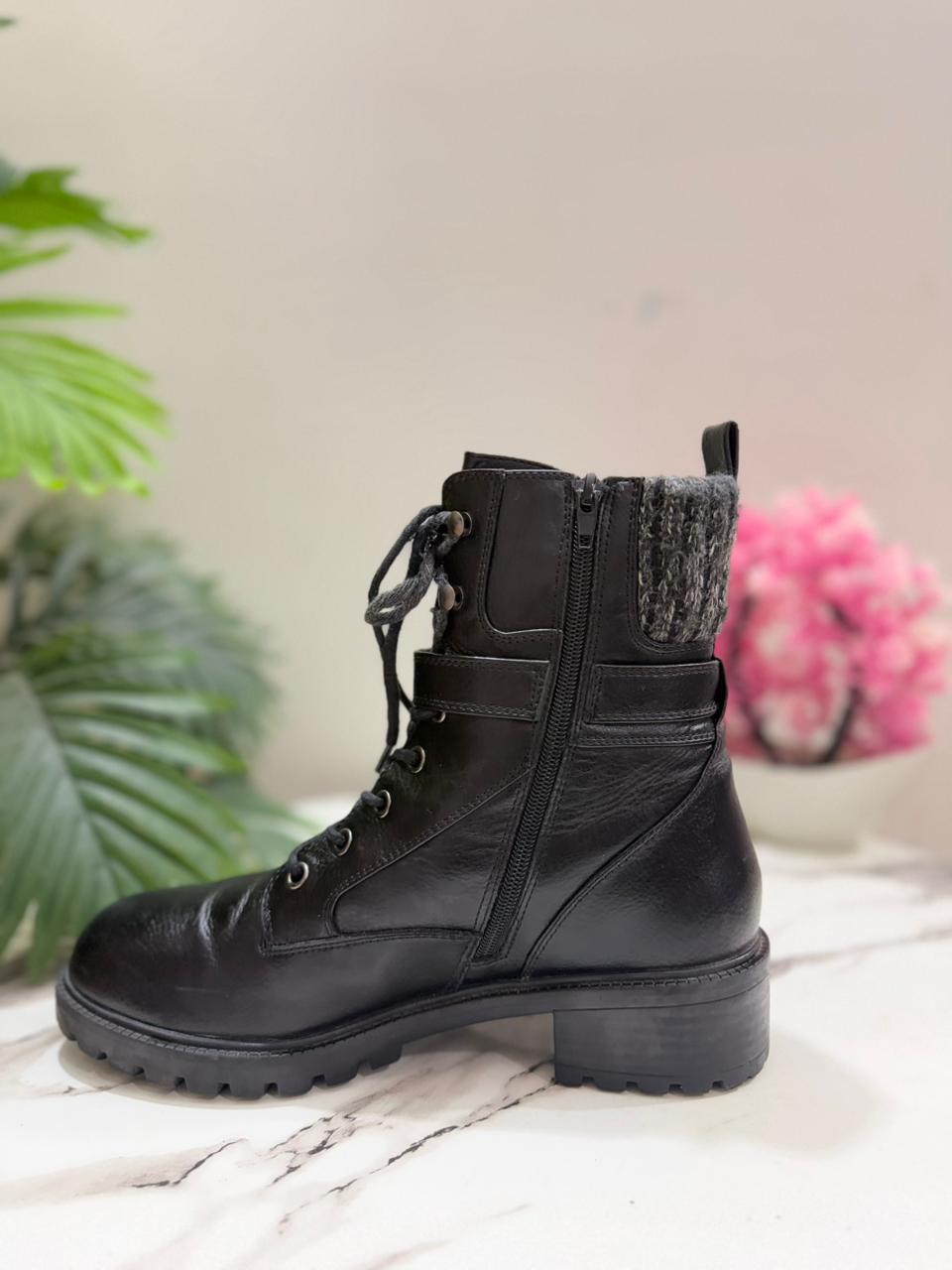Black leather laceup zipper ankle boot (landrover)