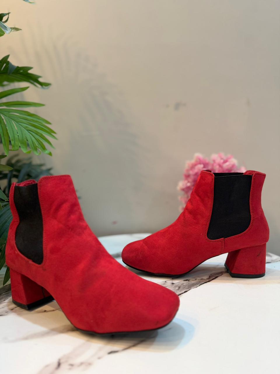 Red suede ankle boot (primark)