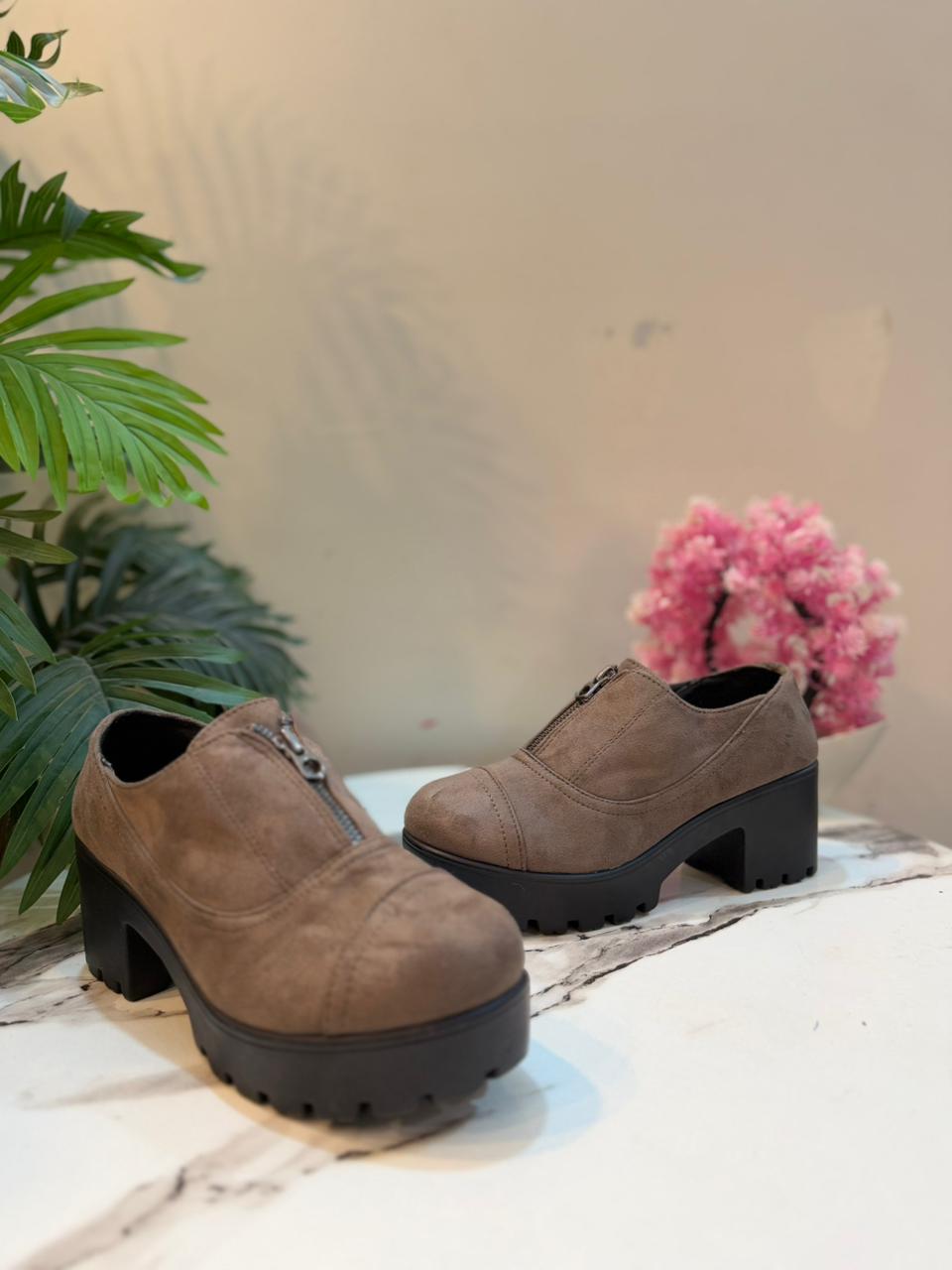 Brown suede with front zipper (European brand)